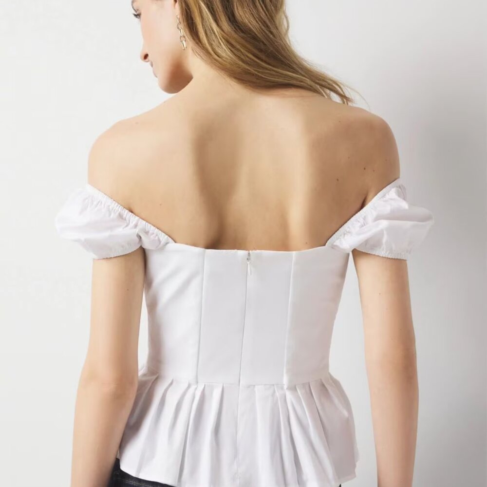 nwt WHITE HOUSE BLACK MARKET POPLIN peplum bustier top - Picture 2 of 3
